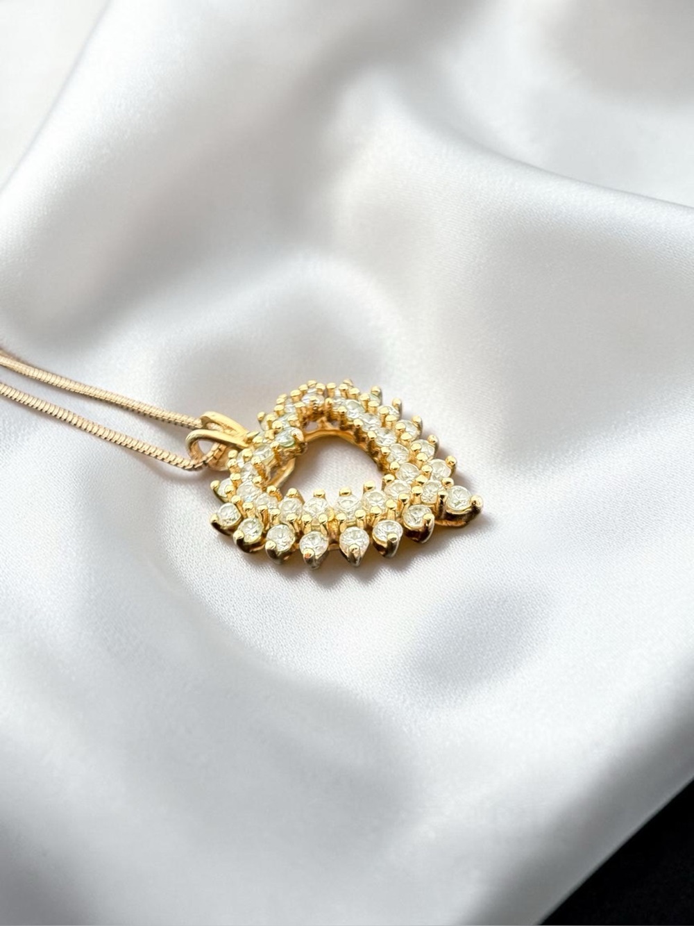.925 Sterling Silver Gold-Tone Heart Pendant Necklace CZ 18” Chain 8.14g - Picture 5 of 10